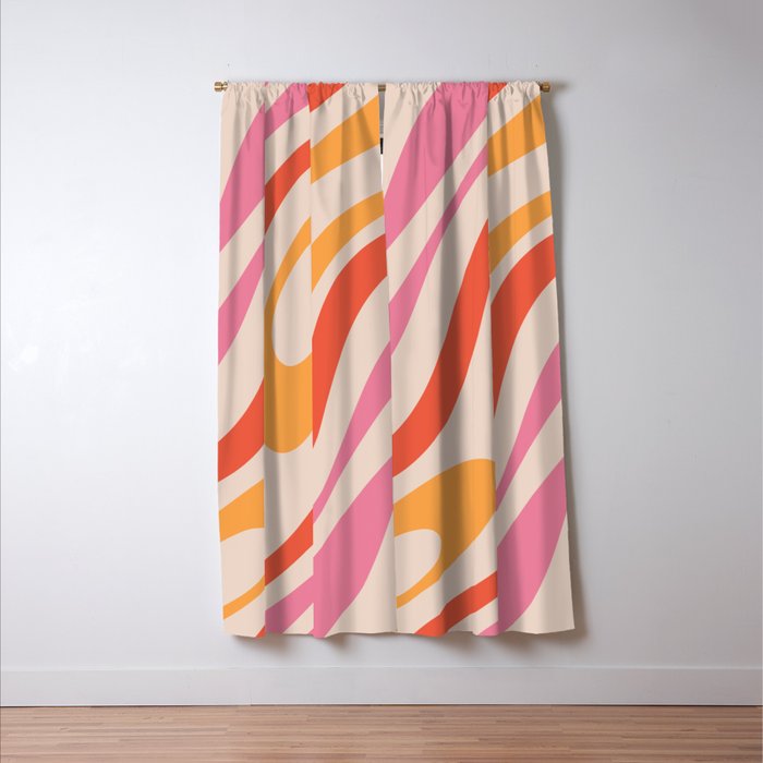 Wavy Loops Abstract Pattern in Retro Pink and Orange Window Curtain Gallery Image 3