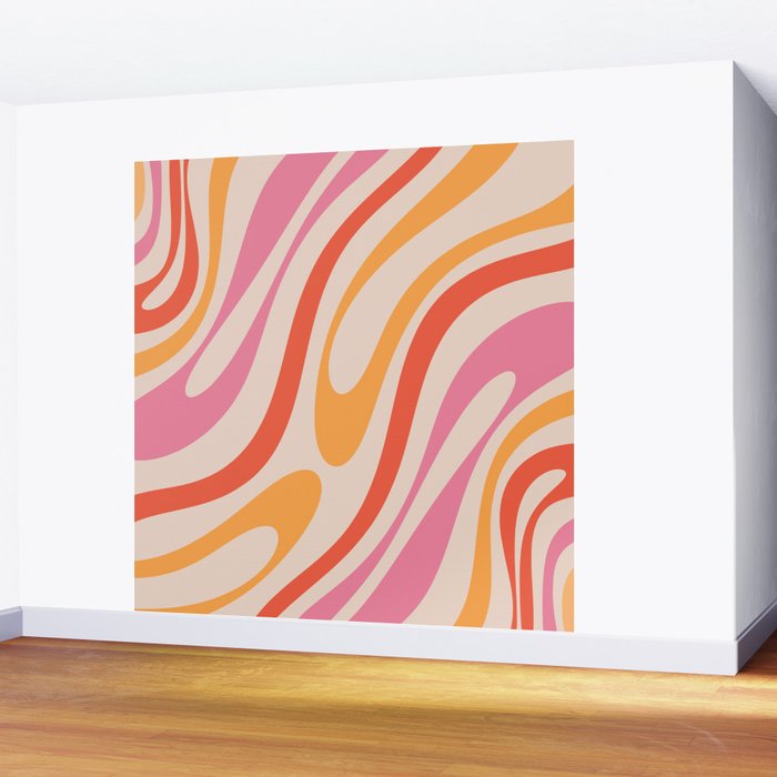 Wavy Loops Abstract Pattern in Retro Pink and Orange Wall Mural Gallery Image 2