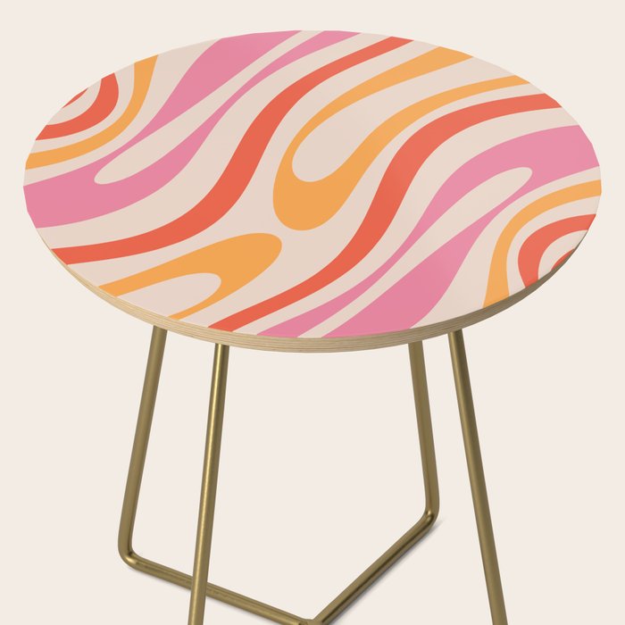 Wavy Loops Abstract Pattern in Retro Pink and Orange Side Table Gallery Image 2