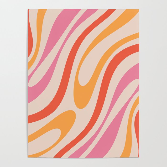 Wavy Loops Abstract Pattern in Retro Pink and Orange Poster Gallery Image 1