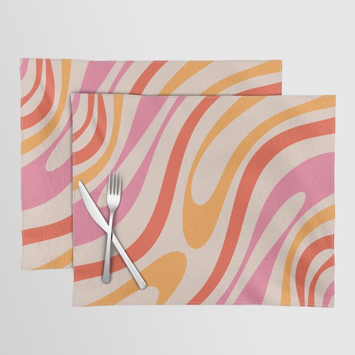 Wavy Loops Abstract Pattern in Retro Pink and Orange Placemat Gallery Image 1
