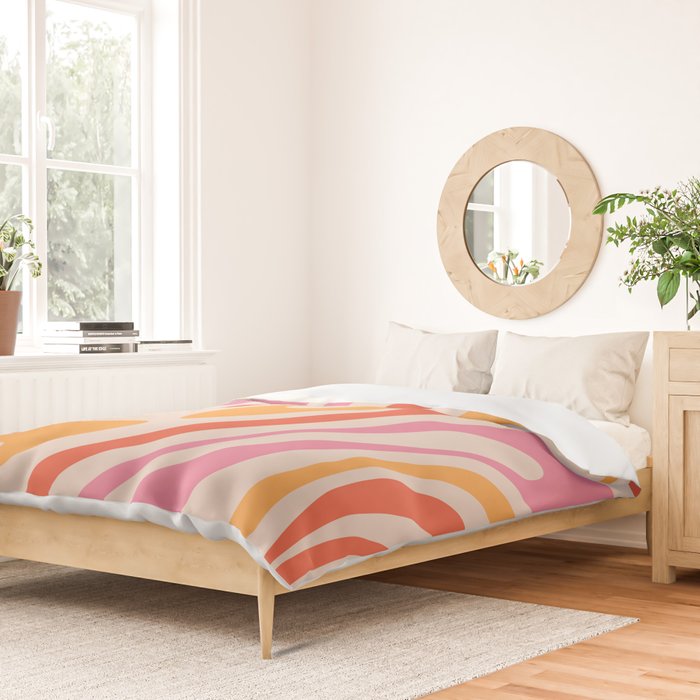 Wavy Loops Abstract Pattern in Retro Pink and Orange Duvet Cover Gallery Image 2