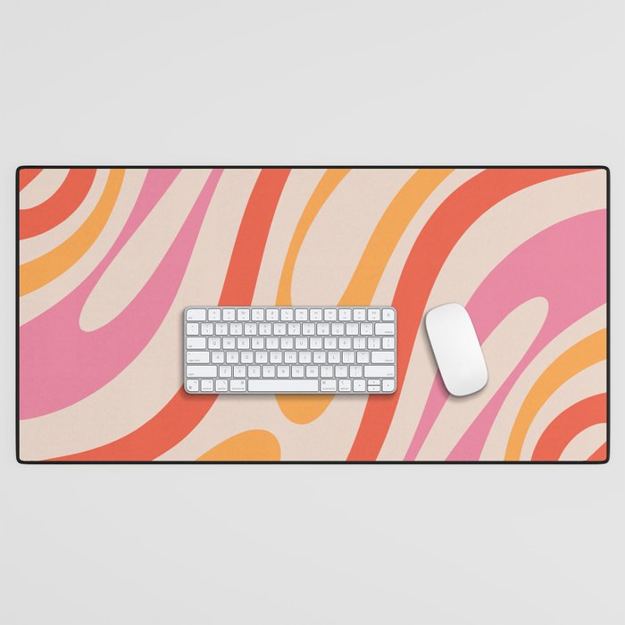 Wavy Loops Abstract Pattern in Retro Pink and Orange Desk Mat Gallery Image 1