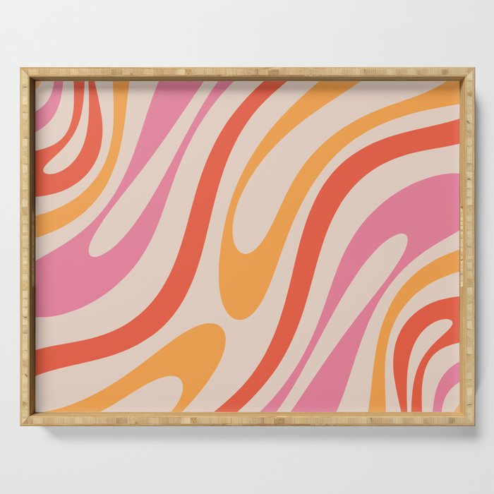Wavy Loops Abstract Pattern in Retro Pink and Orange Serving Tray Gallery Image 1