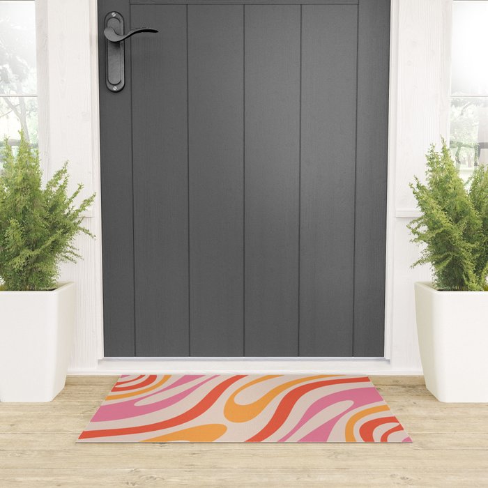Wavy Loops Abstract Pattern in Retro Pink and Orange Welcome Mat Gallery Image 3