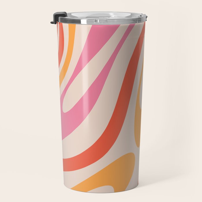 Wavy Loops Abstract Pattern in Retro Pink and Orange Travel Mug Gallery Image 3