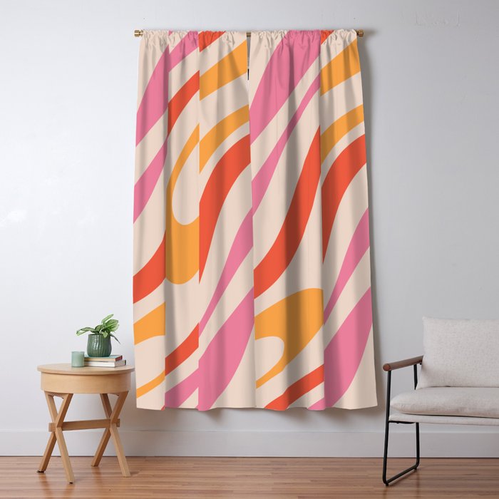 Wavy Loops Abstract Pattern in Retro Pink and Orange Window Curtain Gallery Image 5