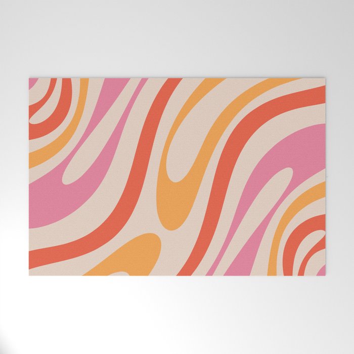 Wavy Loops Abstract Pattern in Retro Pink and Orange Welcome Mat Gallery Image 1