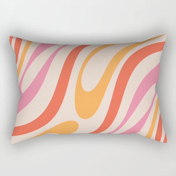 Wavy Loops Abstract Pattern in Retro Pink and Orange Rectangular Pillow Gallery Image 1