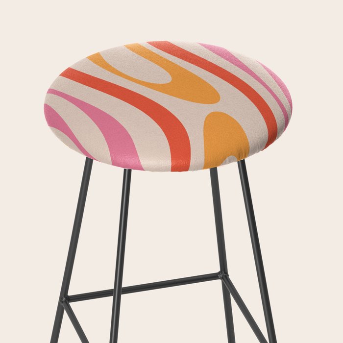 Wavy Loops Abstract Pattern in Retro Pink and Orange Stool Gallery Image 2