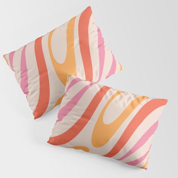 Wavy Loops Abstract Pattern in Retro Pink and Orange Pillow Sham Gallery Image 1
