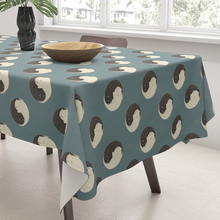 Hidden cat 9 blue yin yang kitty hug Tablecloth Gallery Image 3