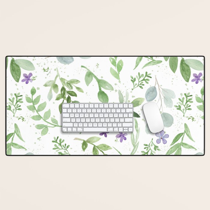 Botanical forest green lavender watercolor floral Desk Mat Gallery Image 1