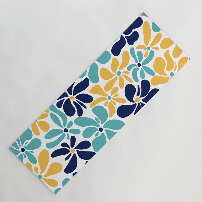 Abstract Flower, Yellow, Navy, Teal Yoga Mat Gallery Image 1
