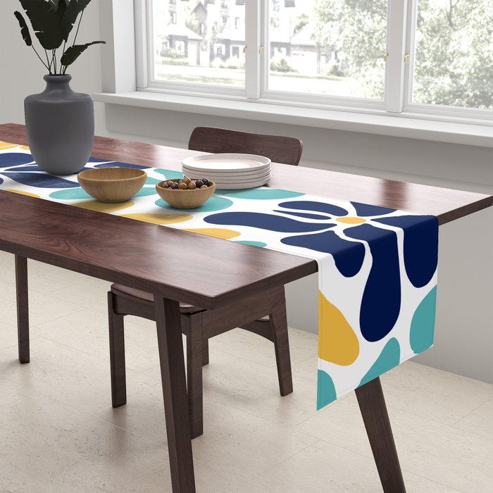 Abstract Flower, Yellow, Navy, Teal Table Runner Gallery Image 2