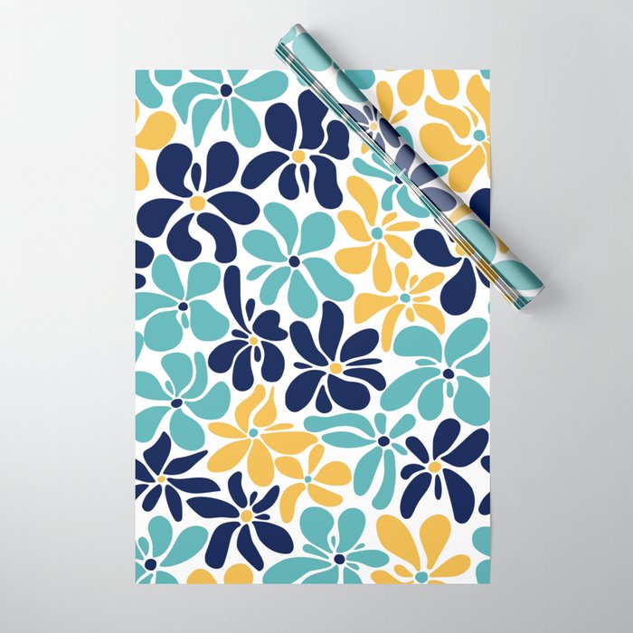 Abstract Flower, Yellow, Navy, Teal Wrapping Paper Gallery Image 1