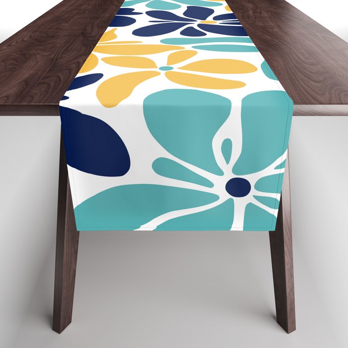 Abstract Flower, Yellow, Navy, Teal Table Runner Gallery Image 1