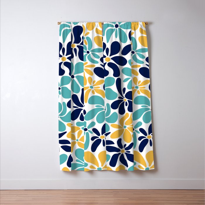 Abstract Flower, Yellow, Navy, Teal Window Curtain Gallery Image 3