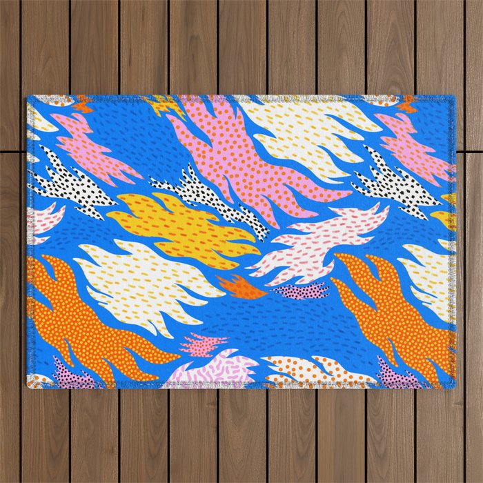 Abstract hand drawn shapes doodle pattern Outdoor Rug Gallery Image 1