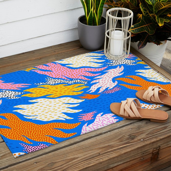 Abstract hand drawn shapes doodle pattern Outdoor Rug Gallery Image 2