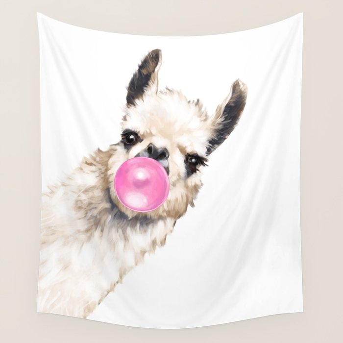 Bubble Gum Sneaky Llama Wall Tapestry Gallery Image 4