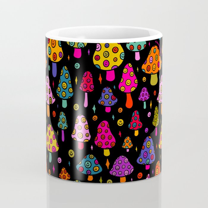 Smiley Mushrooms Print in Black Coffee Mug Gallery Image 4