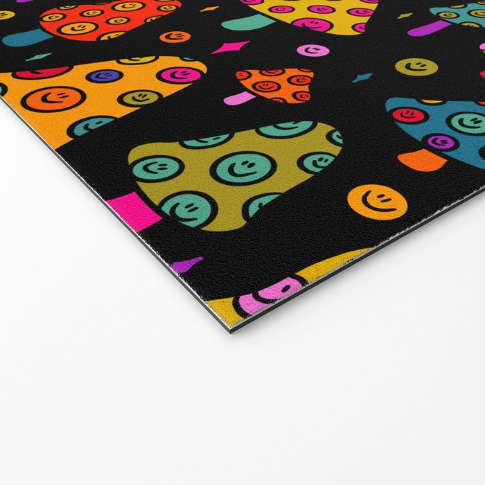 Smiley Mushrooms Print in Black Welcome Mat Gallery Image 2