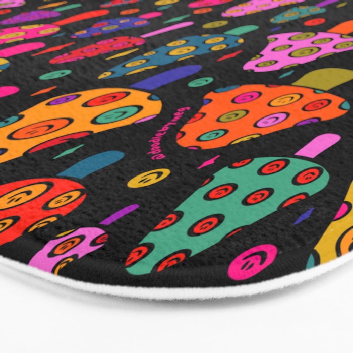 Smiley Mushrooms Print in Black Bath Mat Gallery Image 3