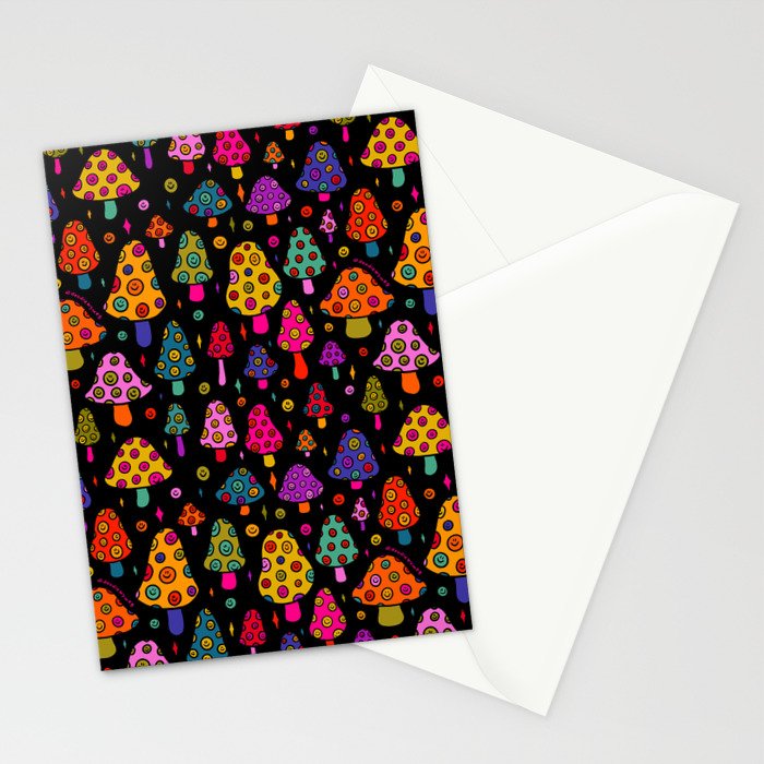 Smiley Mushrooms Print in Black Stationery Card Gallery Image 2