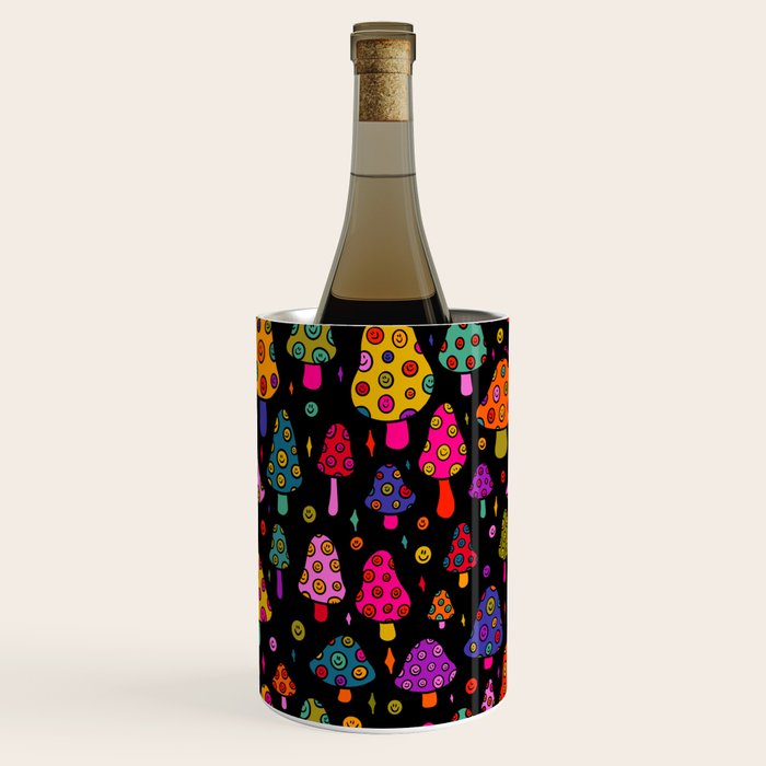 Smiley Mushrooms Print in Black Wine Chiller Gallery Image 1