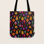 Smiley Mushrooms Print in Black Tote Bag Gallery Image 1