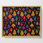 Smiley Mushrooms Print in Black Serving Tray Gallery Image 1