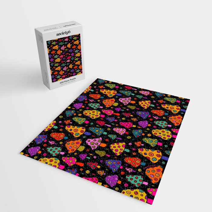 Smiley Mushrooms Print in Black Jigsaw Puzzle Gallery Image 2