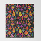 Smiley Mushrooms Print in Black Throw Blanket Gallery Image 2
