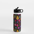 Smiley Mushrooms Print in Black Water Bottle Gallery Image 1