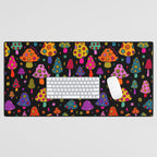 Smiley Mushrooms Print in Black Desk Mat Gallery Image 1