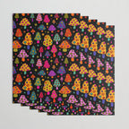 Smiley Mushrooms Print in Black Wrapping Paper Gallery Image 3