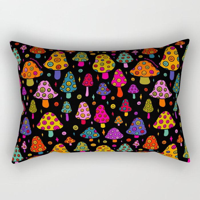 Smiley Mushrooms Print in Black Rectangular Pillow Gallery Image 2