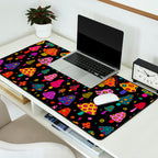 Smiley Mushrooms Print in Black Desk Mat Gallery Image 2