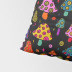 Smiley Mushrooms Print in Black Pillow Sham Gallery Image 4