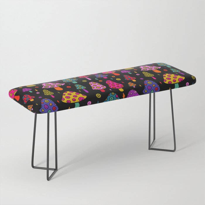 Smiley Mushrooms Print in Black Bench Gallery Image 1