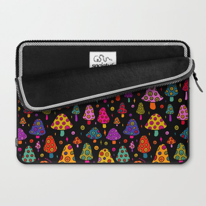 Smiley Mushrooms Print in Black Laptop Sleeve Gallery Image 2
