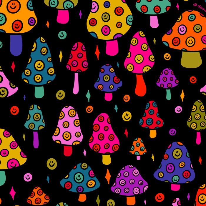 Smiley Mushrooms Print in Black Coffee Mug Gallery Image 2