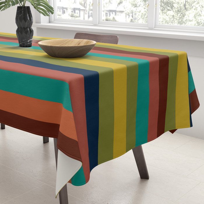 Joseph Stripes II Midcentury Modern Stripe Pattern in Mid Mod Mustard, Olive, Turquoise Teal, Orange Tablecloth Gallery Image 3