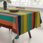 Joseph Stripes II Midcentury Modern Stripe Pattern in Mid Mod Mustard, Olive, Turquoise Teal, Orange Tablecloth Gallery Image 3