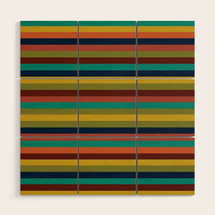 Joseph Stripes II Midcentury Modern Stripe Pattern in Mid Mod Mustard, Olive, Turquoise Teal, Orange Wood Wall Art Gallery Image 1