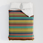 Joseph Stripes II Midcentury Modern Stripe Pattern in Mid Mod Mustard, Olive, Turquoise Teal, Orange Duvet Cover Gallery Image 6