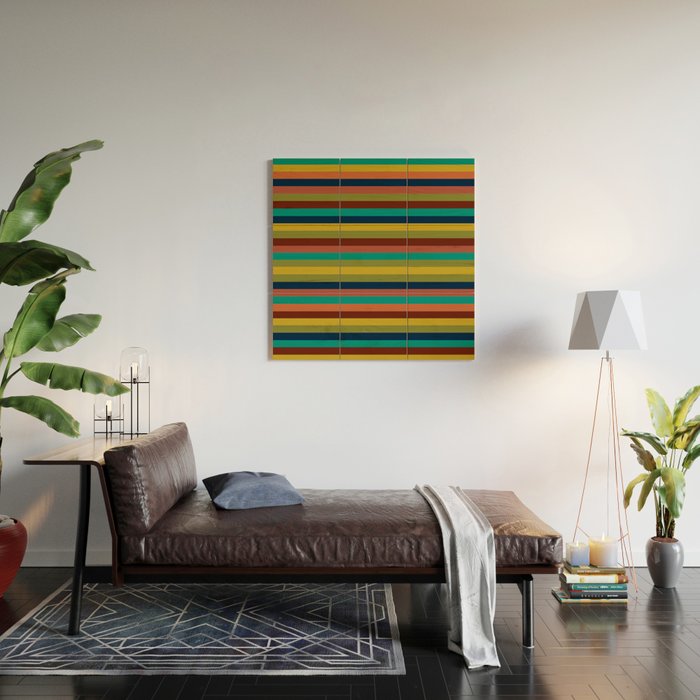 Joseph Stripes II Midcentury Modern Stripe Pattern in Mid Mod Mustard, Olive, Turquoise Teal, Orange Wood Wall Art Gallery Image 2