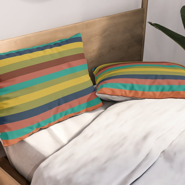 Joseph Stripes II Midcentury Modern Stripe Pattern in Mid Mod Mustard, Olive, Turquoise Teal, Orange Pillow Sham Gallery Image 2