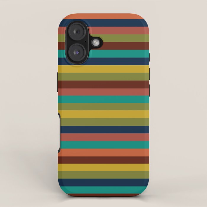 Joseph Stripes II Midcentury Modern Stripe Pattern in Mid Mod Mustard, Olive, Turquoise Teal, Orange iPhone Case Gallery Image 1